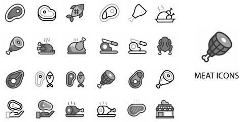 Meat simple concept 24 Grew color icons set .Vector illustration.
