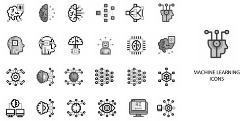 Machine Learning simple concept 24 Grew color icons set .Vector illustration.