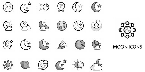Moon simple concept 24 Grew color icons set .Vector illustration.