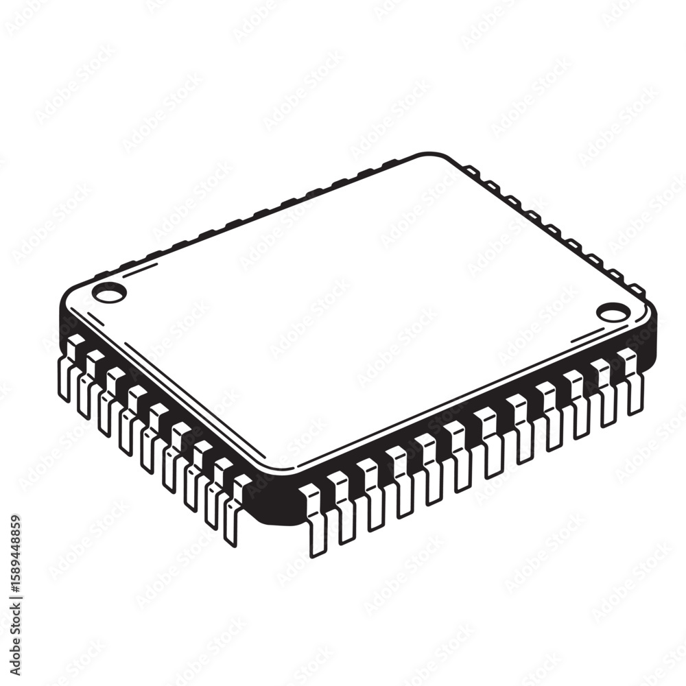 Poster vector illustration of an electronic integrated circuit component in black and white design perfect 