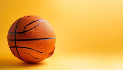 Fototapeta premium a basketball in an orange peel isolated yellow background banner copy space