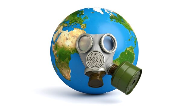 Earth wearing a gas mask
