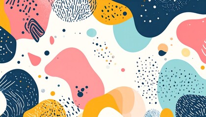 Playful Modern Abstract Composition Featuring Organic Shapes and Geometric Pattern Overlays with a White Background
