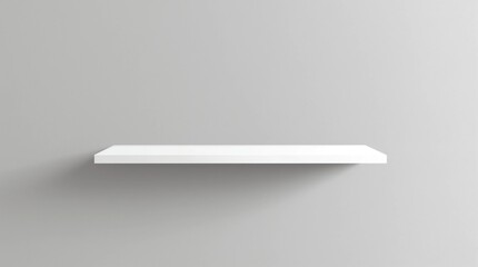 Front view of empty shelf on gray wall background with modern minimal concept. Display of room shelves for showing. Realistic 3D render 