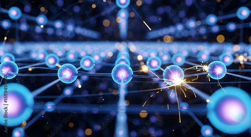 Poster abstract representation of interconnected glowing spheres, suggesting data flow and connections.