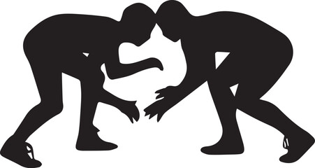 Print Two Wrestlers Facing Off Silhouette