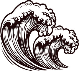 Fototapeta premium vintage engraved ocean waves in traditional japanese woodcut illustration