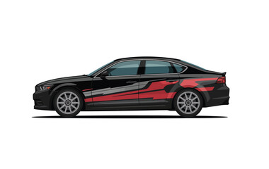 Fototapeta premium Car decal wrap design featuring abstract stripe pattern applied on a sleek black sedan