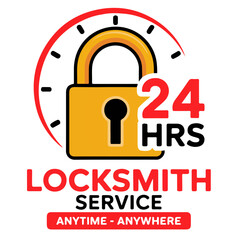 24 HRS Locksmith Service Logo with Key and Padlock