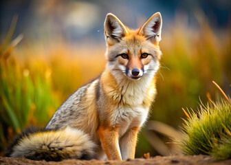 Obraz premium Pampas fox walking across dry grassland