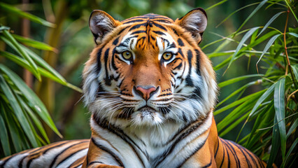 Bengal tiger in jungle environment looking alert