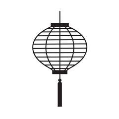 A simplistic black and white illustration of a traditional chinese lantern with decorative tassel perfect for various design applications