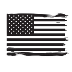 Black and white illustration of the united states flag with a grunge style patriotic design on a white background