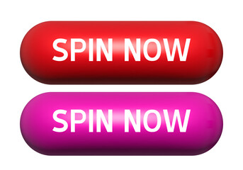 Spin now button. Set of vector multicolored buttons isolated on white background.