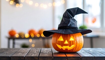 Halloween Jack-o'-lantern with witch's hat