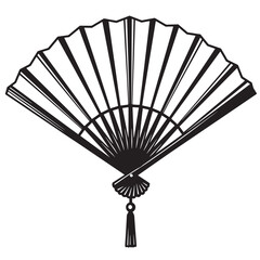 Elegant black and white vector illustration of a traditional hand fan embodying grace and cultural significance