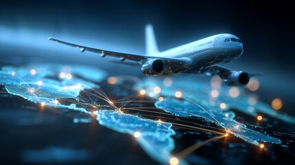 Global Air Freight and Logistics Services for Expedited Shipping Worldwide Digital Art High-Tech Aerial View Efficiency and Connectivity