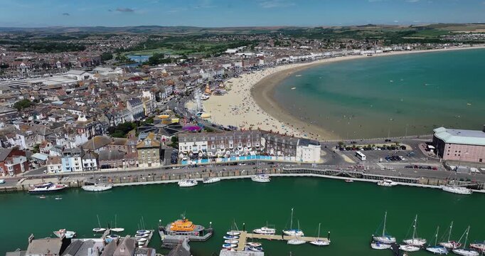 Weymouth Harbour, Guesthouses and Beach on a Sunny Day in the Summer