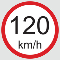 120 Km/h Speed Limit Sign Vector Isloated On White Background