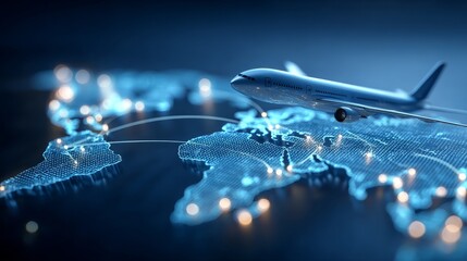 Global Air Freight and Logistics Services Worldwide Connectivity Digital Map Visualization High-Tech Environment Aerial View Efficiency Concept