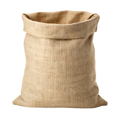 Empty burlap sack with open top and rough woven texture isolated on transparent background