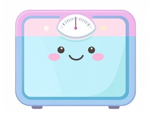 Smiling Digital Scale Icon with Pastel Blue and Pink UI for Weight Measurement and Wellness Concept