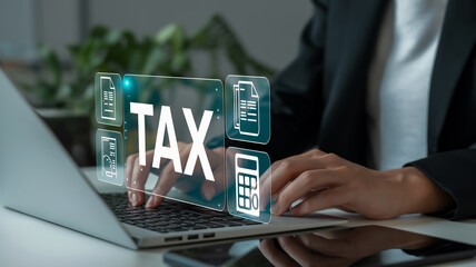 A professional business photo of tax preparation and financial analysis