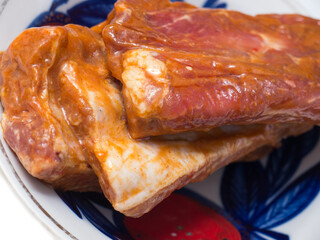 Marinated pork ribs.