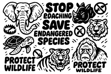 Endangered Species Protection Icons – Wildlife Conservation Vector Set