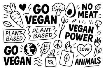 Healthy lifestyle and nutrition symbols in bold sketch style, Transparent Background