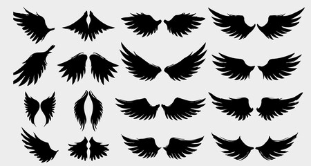 Wing Collection: A compelling assortment of meticulously designed, silhouetted wings exuding elegance, offering a symbolic representation of flight, freedom, and aspiration.