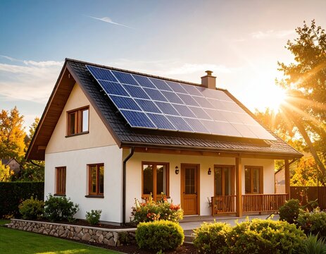 Suburban house with solar panels