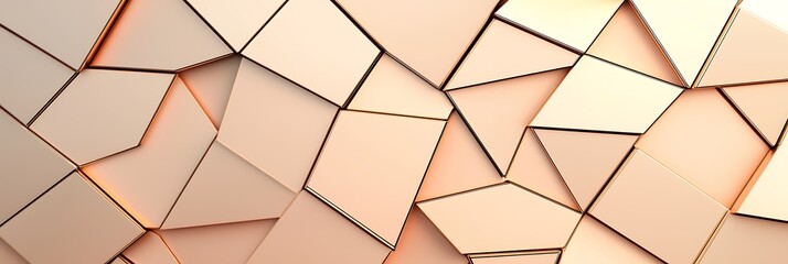 Abstract geometric pattern with interconnected rose gold triangular and polygonal shapes, creating a modern, faceted, and reflective surface.