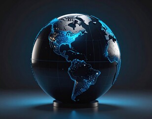 3D globe, glowing continents