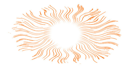 Abstract hand-drawn orange sunburst with textured wavy lines and transparent background. Perfect for boho decor, retro tattoo art, spiritual branding, wellness visuals, and festival graphics.