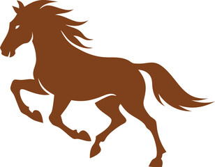 Brown horse silhouette running with mane flowing isolated on transparent background