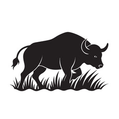 Wild Buffalo Charging Through Tall Grass