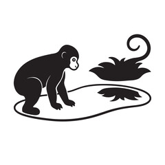 Monkey Looking Into River Reflection