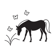 Peaceful Horse In Butterfly Meadow Silhouette