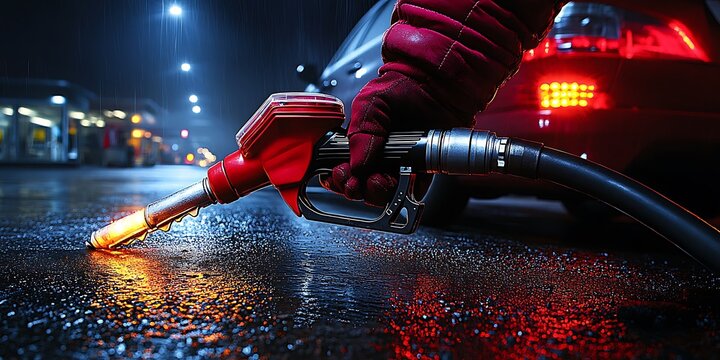 Night Gas Station Fueling.