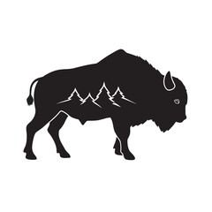 Mountain Scene Inside Buffalo Silhouette Art
