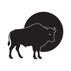 Buffalo Standing In Front Of Full Moon