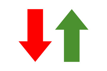 Red Downward Arrow and Green Upward Arrow on White Background Directional Symbols