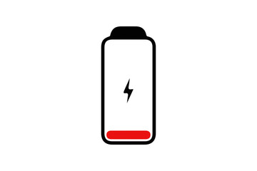 Low battery icon with red indicator and lightning bolt symbol on white background