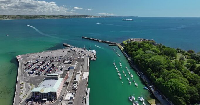 Aerial Shot of Harbour, Yachts and Fort in Dorset
