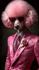 Fashion-forward portrait of a dressed-up dog. 