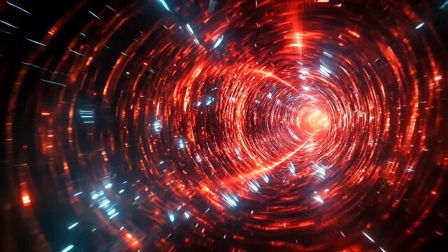 Abstract Neon Tunnel Animation with Circular Patterns and Glowing Lights, Red and Blue