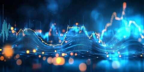Abstract digital background featuring business charts and graphs.