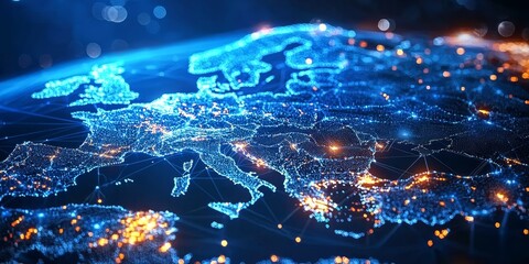 Illustration emphasizing data transfer and cyber technology in the region.
