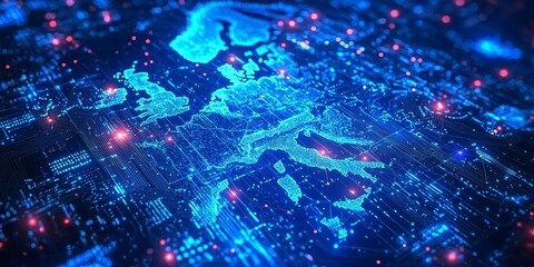Information exchange and telecommunication trends in abstract map form.